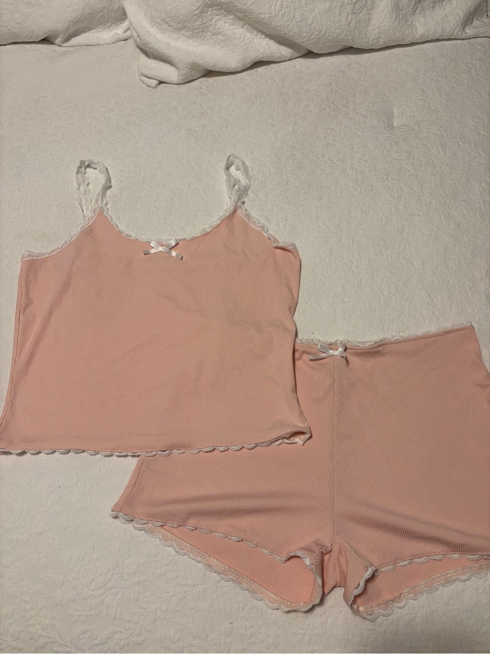 Amazon Women's Blush Pink Lace-Trim Cami & Shorts Pajama Set